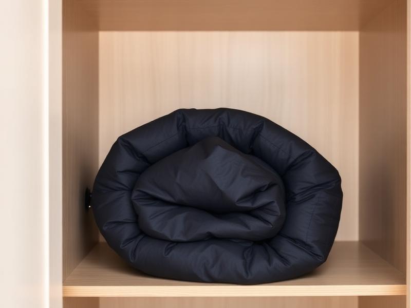 Locker gerolltes Luftbett in der Aufbewahrungstasche im Schrank