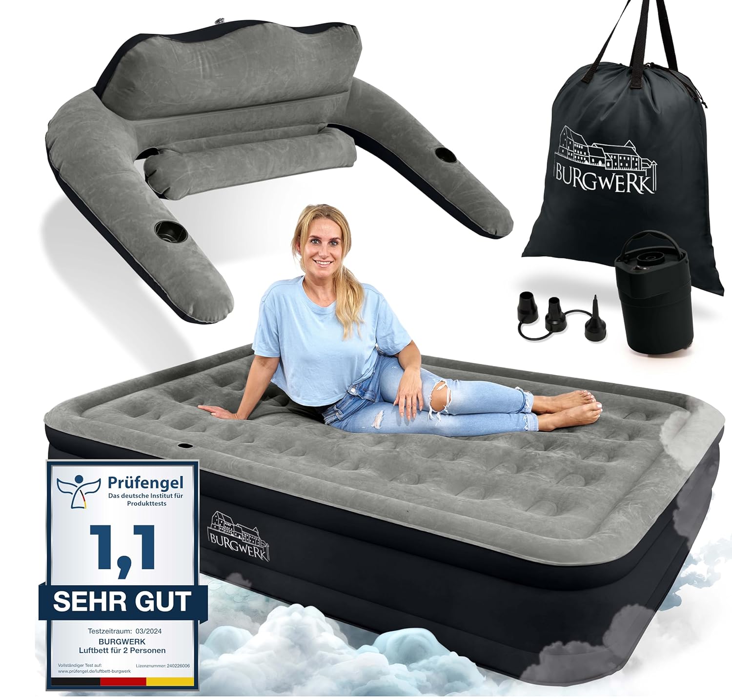 Burgwerk Premium 3in1 Luftbett mit Rückenlehne