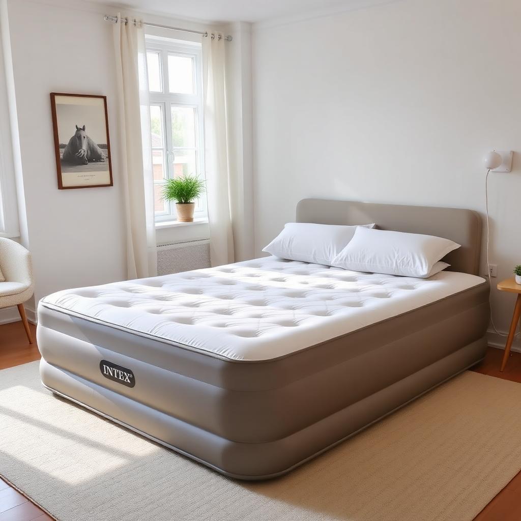 Intex Comfort Plush High Rise Luftbett wird im Wohnzimmer mit integrierter Elektropumpe in unter zwei Minuten aufgepumpt
