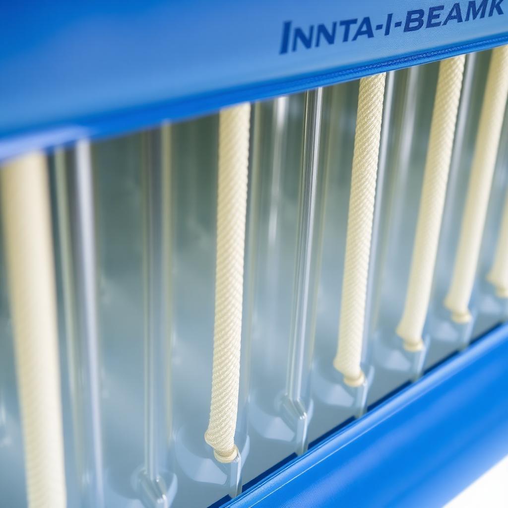 Detailansicht der vertikalen Polyester-Fasern im aufgeschnittenen Intex Dura-Beam Luftbett, klare Kammerstruktur